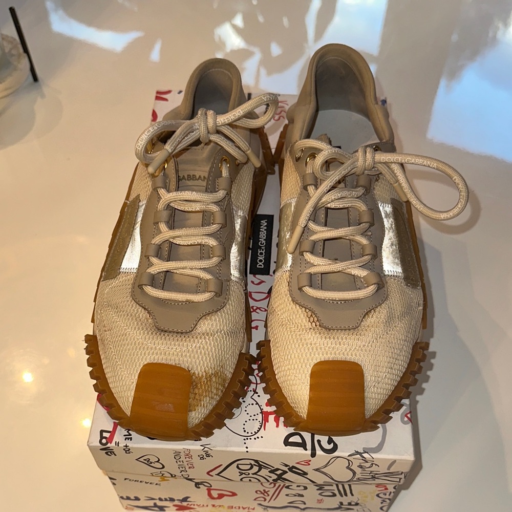 Dolce & Gabbana Cream and Brown Sneakers